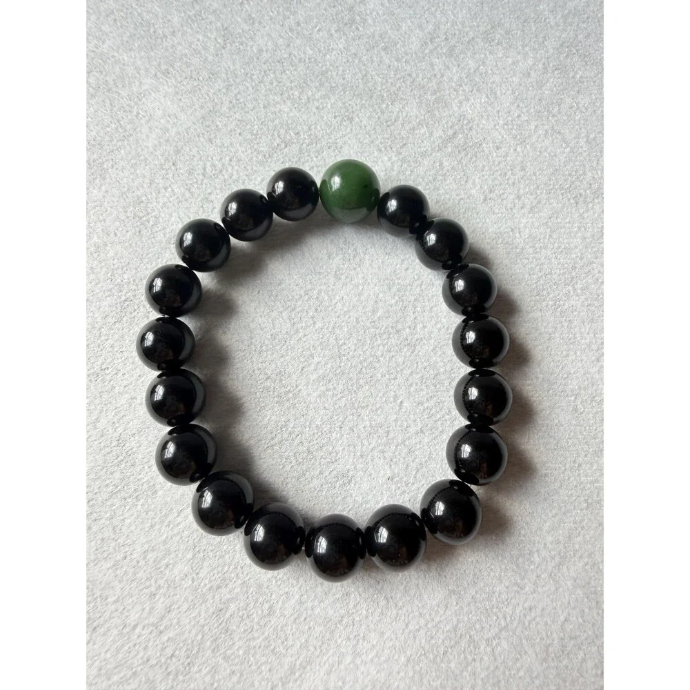 Black Obsidian Bracelet W Natural Jade Bead Protection Bracelet Grounding Stone